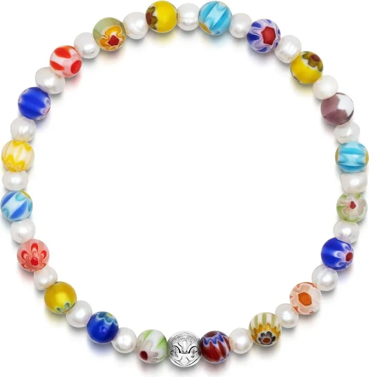 Nialaya Jewelry - Men's Pearl Wristband With Hand-Painted Glass Beads