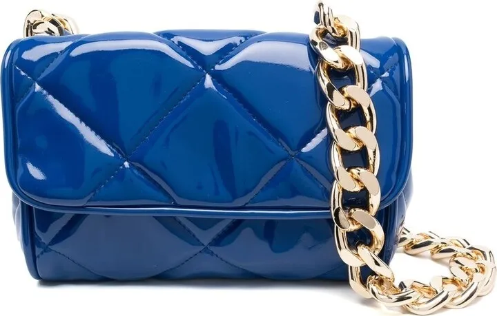 Diamond-Quilt Patent Shoulder Bag