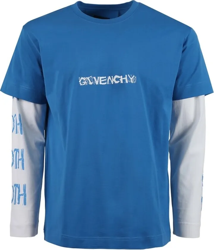 Oversized Double Layer Print Long-sleeve Tee Bright Blue