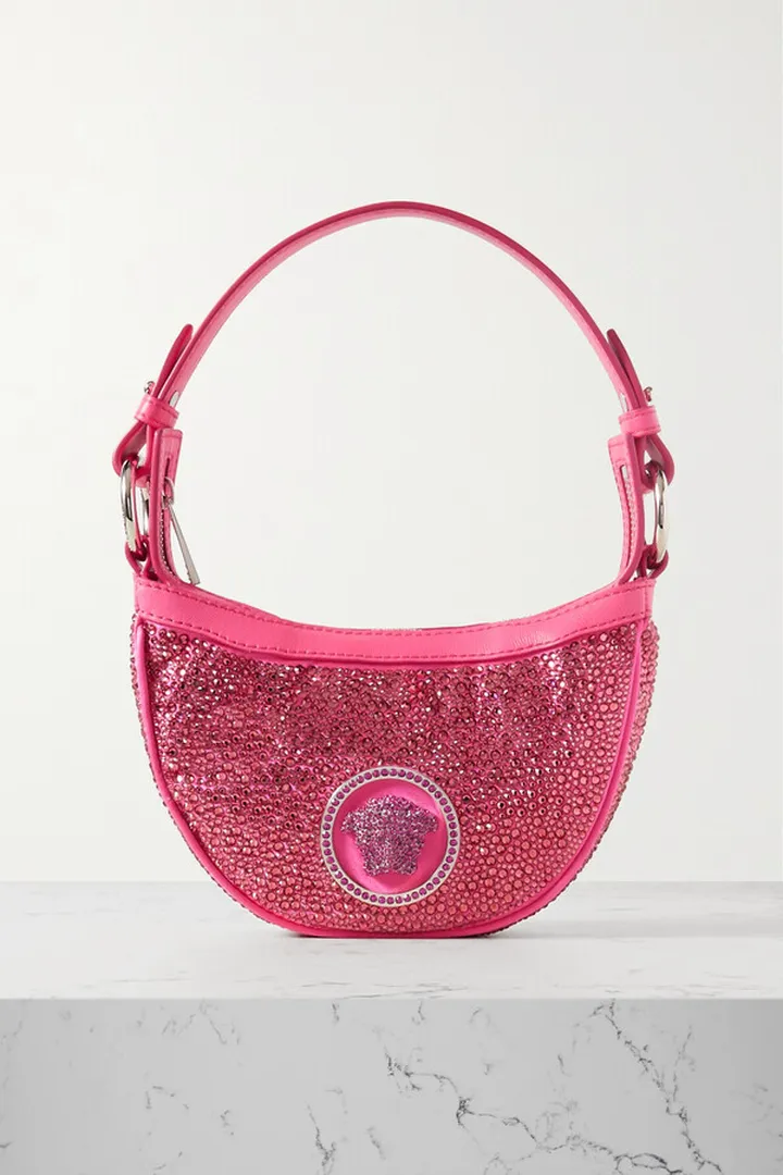 Versace - Mini Crystal-embellished Silk And Leather Shoulder Bag - Pink