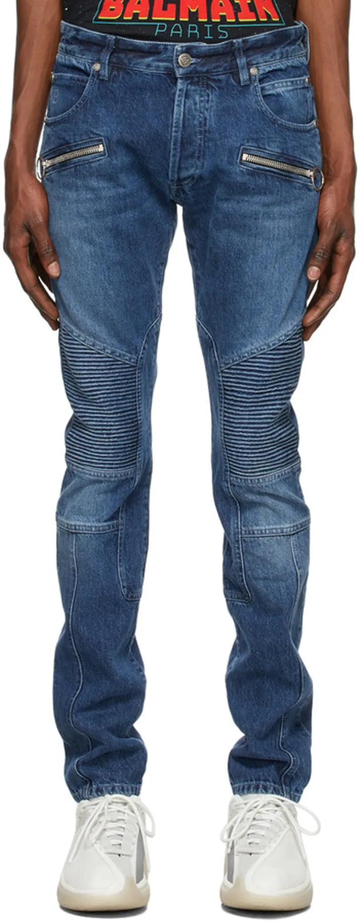 Balmain Blue Ribbed Skinny Jeans