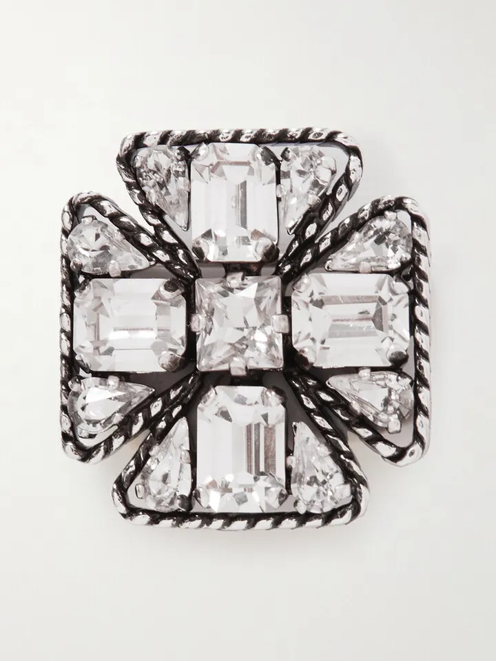 Silver-Tone Crystal Brooch