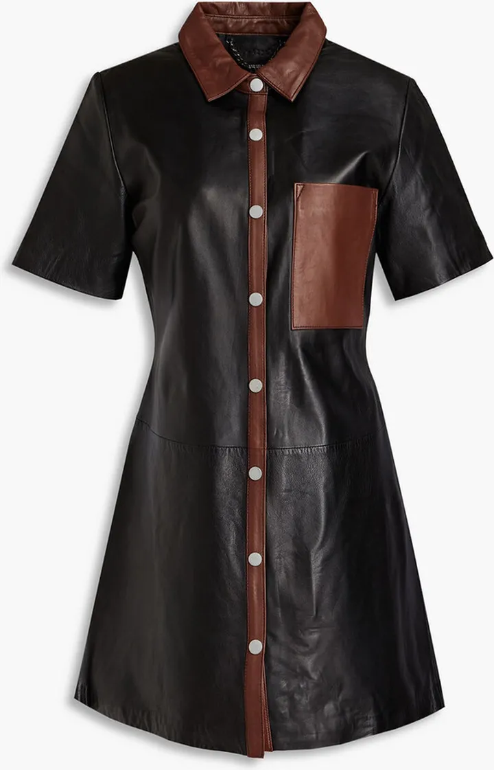 Tammy two-tone leather mini shirt dress