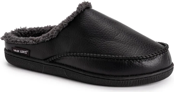 MUK LUKS Men's Faux Leather Clog Slippers-Brown S