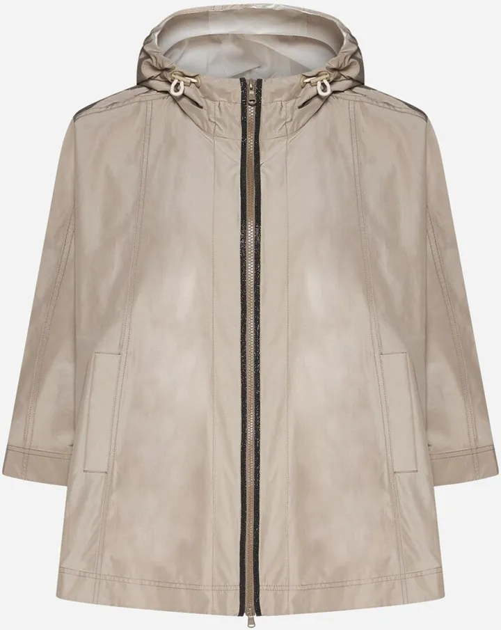 Hooded Nylon And Cotton Cape