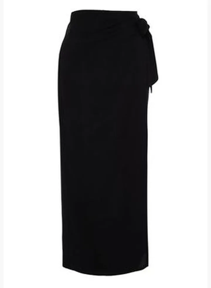 Black Tied Viscose Woven Skirt TWOSS24ET00006