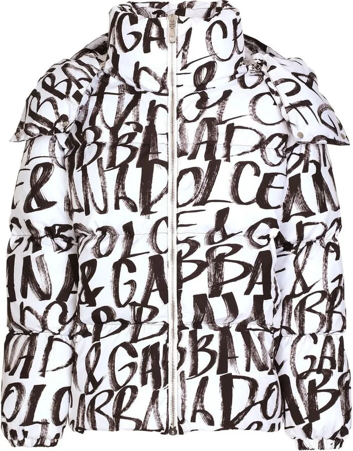 Piumino graffiti-logo-print padded jacket