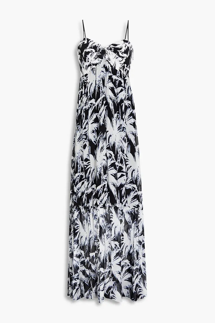 Monica printed jersey-paneled crepon maxi dress