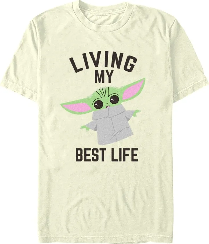 Men's Star Wars: The Mandalorian Grogu Living My Best Life T-Shirt - Beige - 2X Large