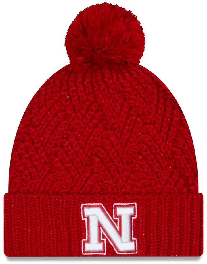 Women's New Era Scarlet Nebraska Huskers Brisk Cuffed Knit Hat with Pom