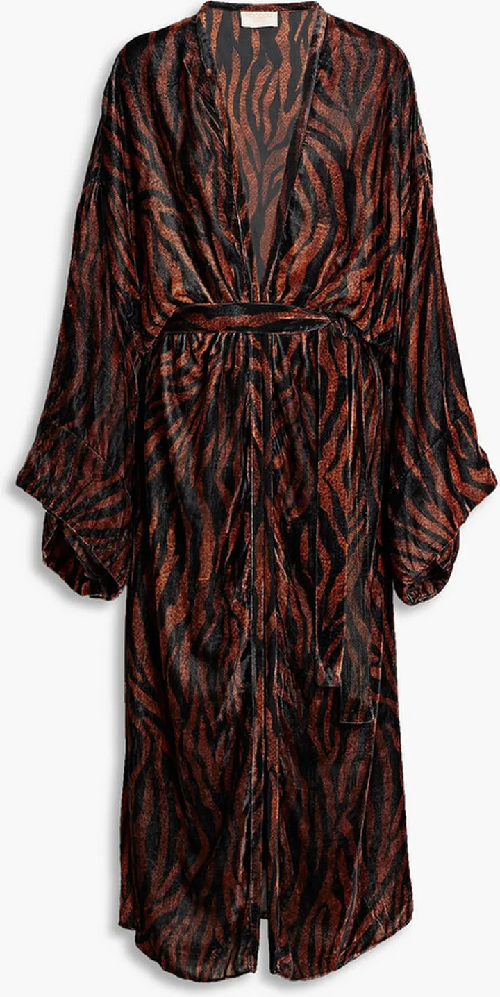 Tiger-print velour robe