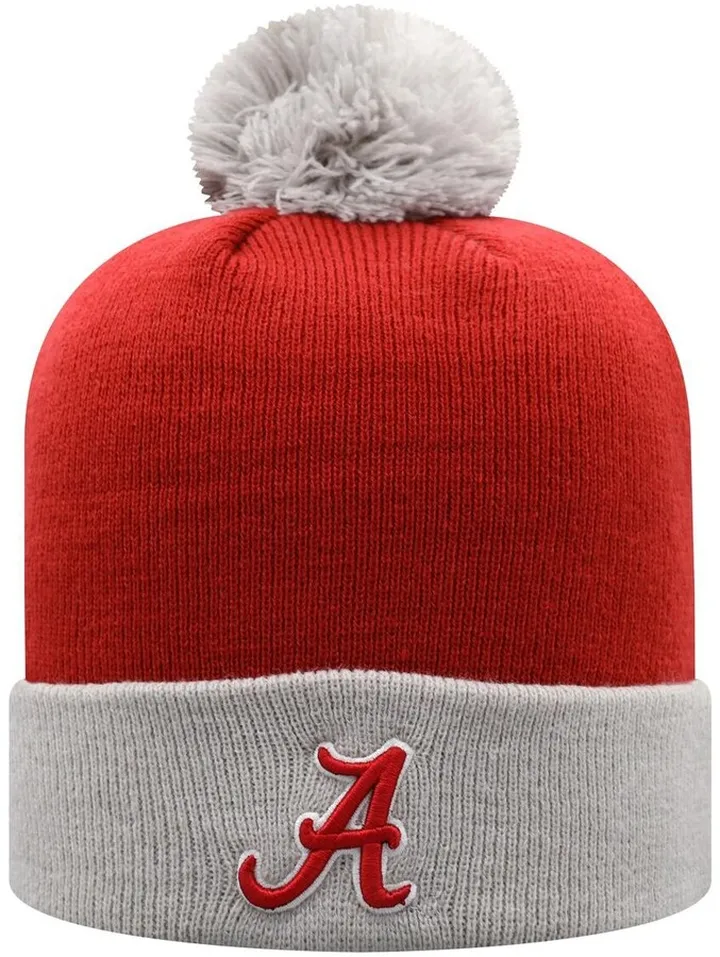 Men's Top of the World Crimson and Gray Alabama Crimson Tide Core 2-Tone Cuffed Knit Hat with Pom