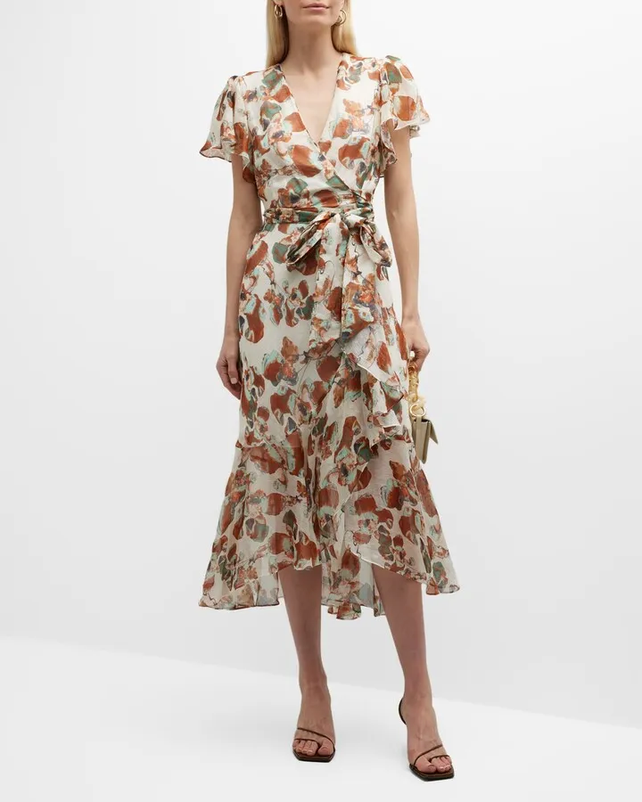 Blaire Printed Faux-Wrap Midi Dress