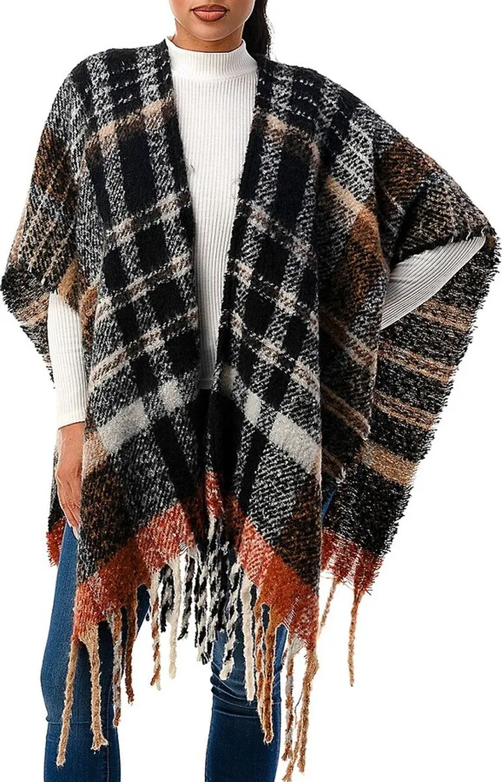 The Finley Plaid Fringe Cape