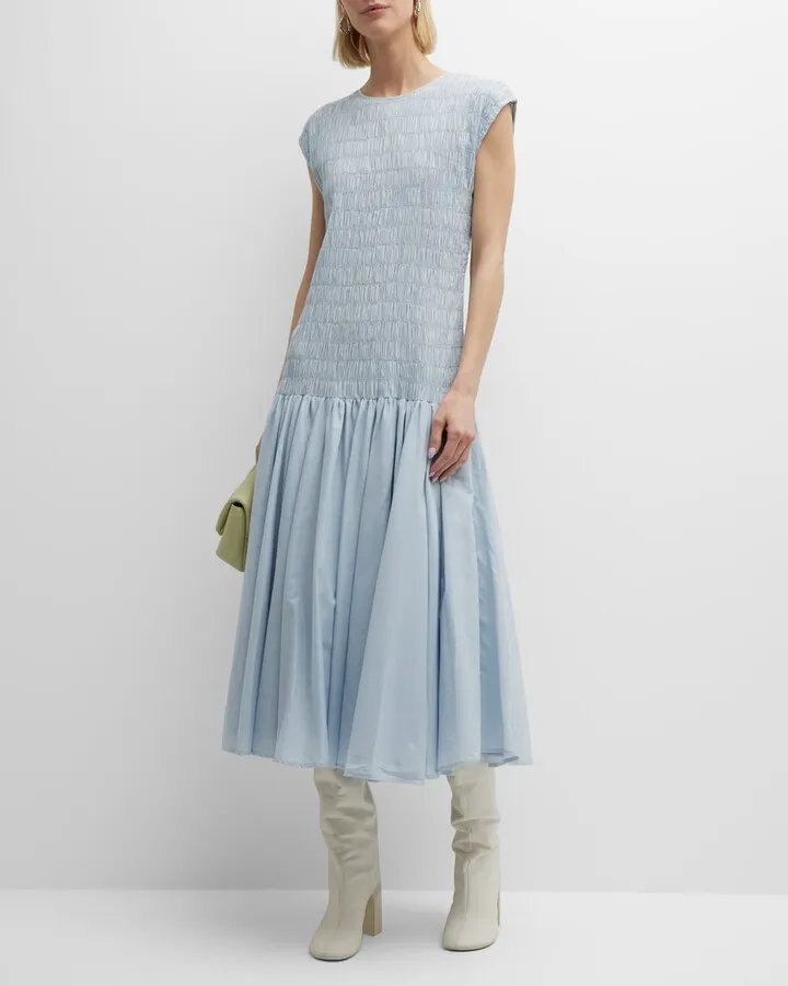 Stijl Smocked Cap-Sleeve Voile Midi Dress