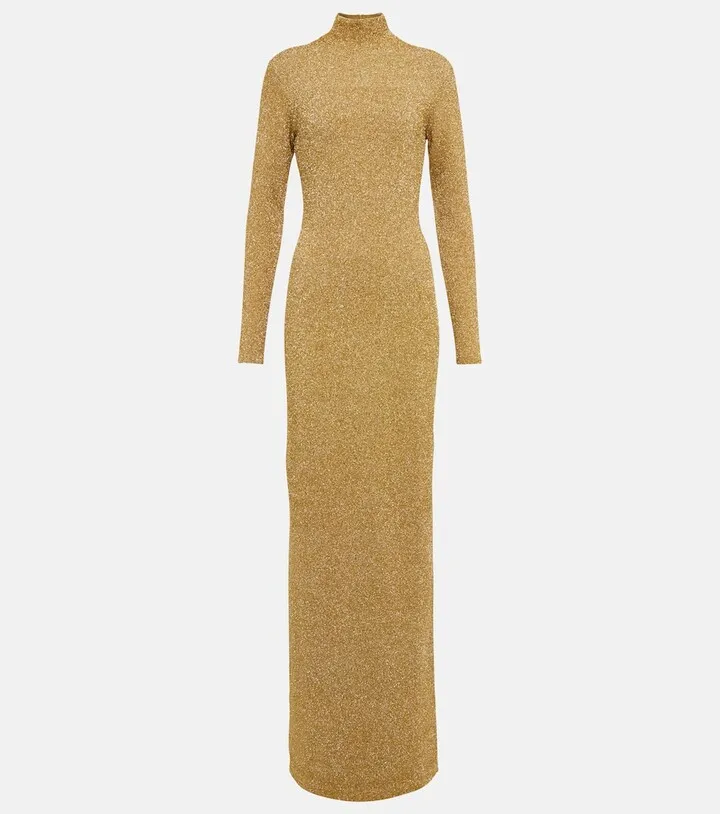 Metallic high-neck jersey gown