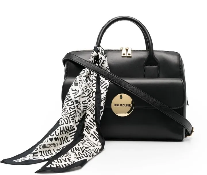 Scarf-Wrapped Logo-Plaque Tote Bag
