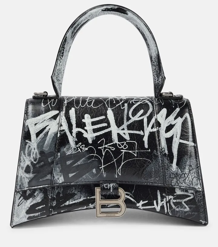 Hourglass Small printed leather shoulder bag