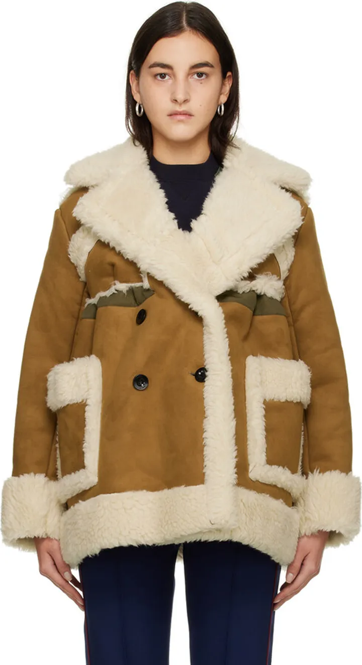 sacai Tan & White Paneled Faux-Shearling Jacket