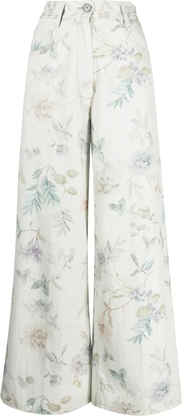 Floral-Print Wide-Leg Jeans