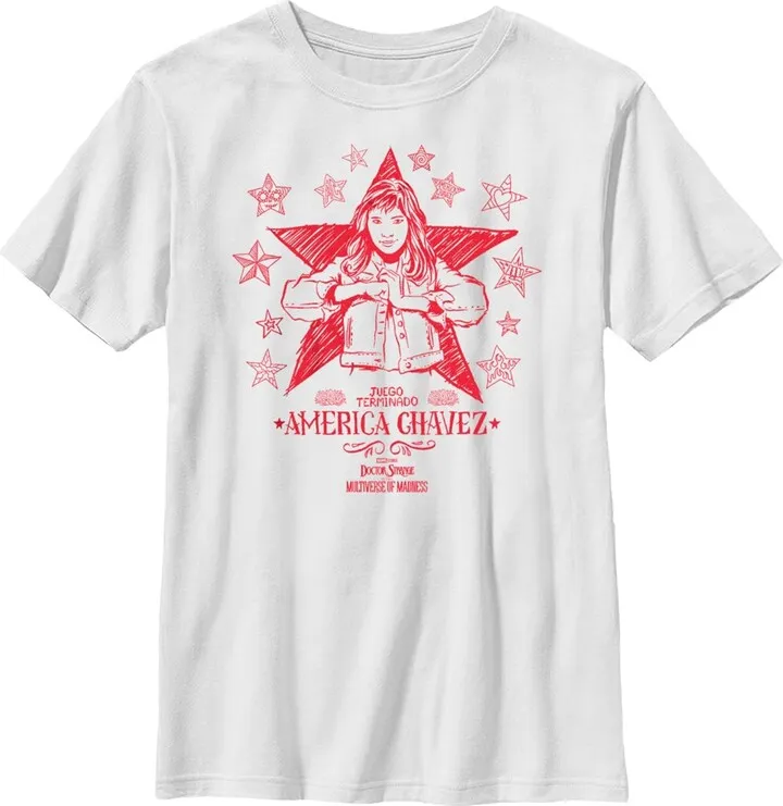 Boy's Marvel Doctor Strange in the Multiverse of Madness America Sketch T-Shirt - White - Large