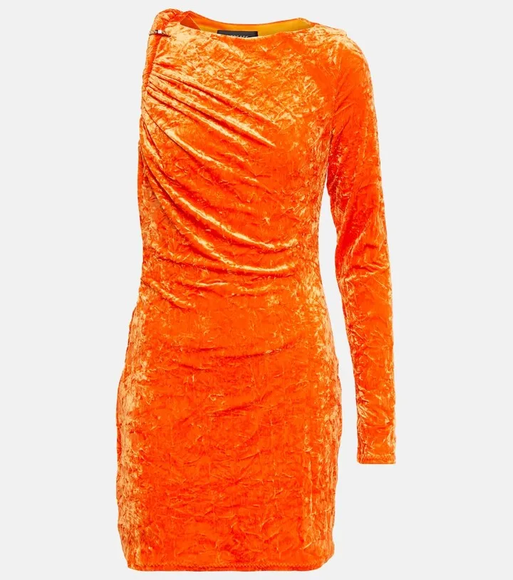 Asymmetric velvet minidress