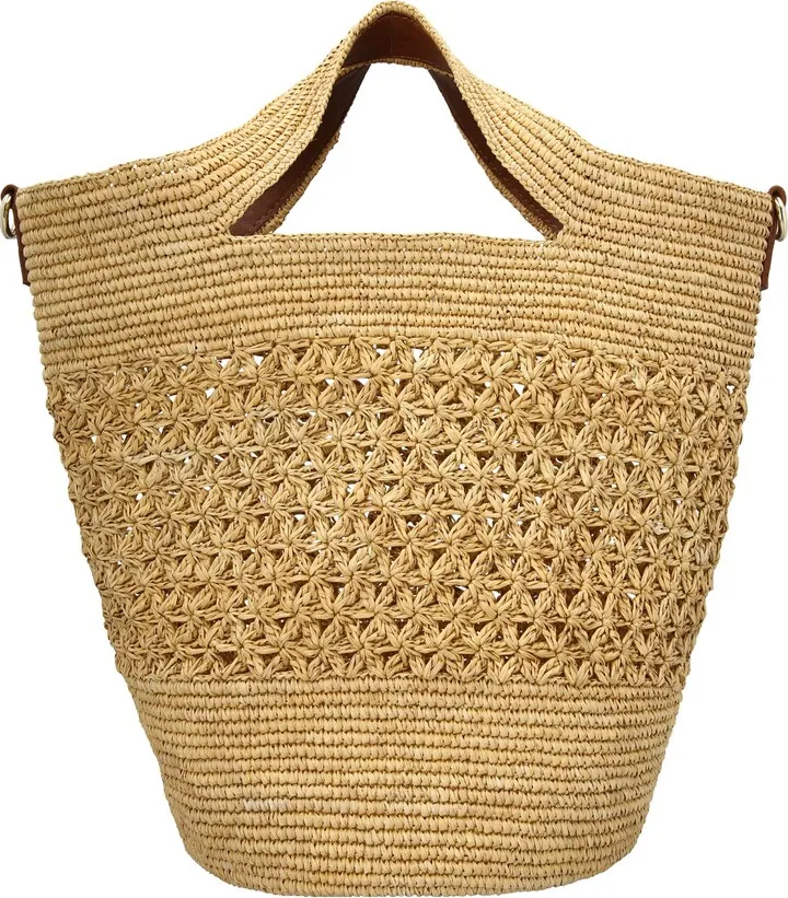 Straw Leather Shopping Bag