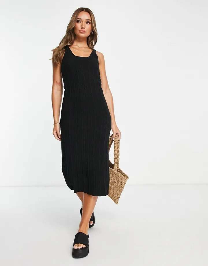 Topshop stitchy midi dress in black