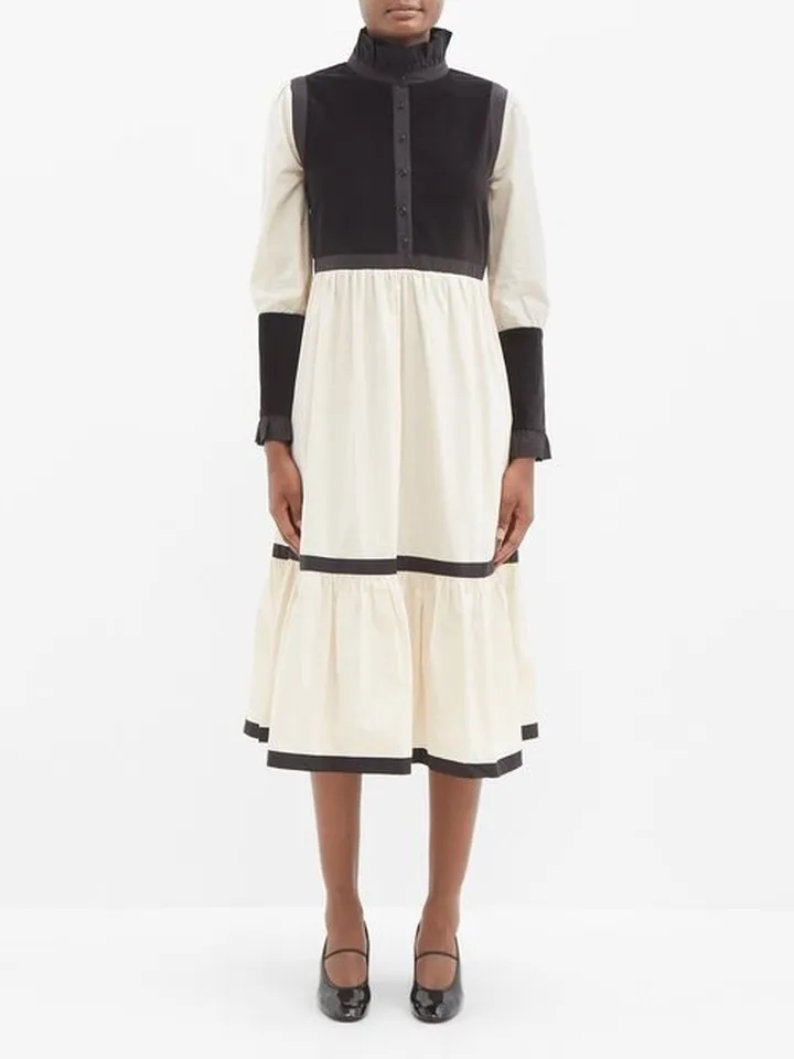 Kavita Colour-block Cotton Midi Dress