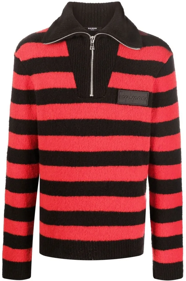 Horizontal Stripe Knitted Quarter-Zip Jumper