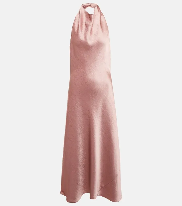 Halterneck satin maxi dress