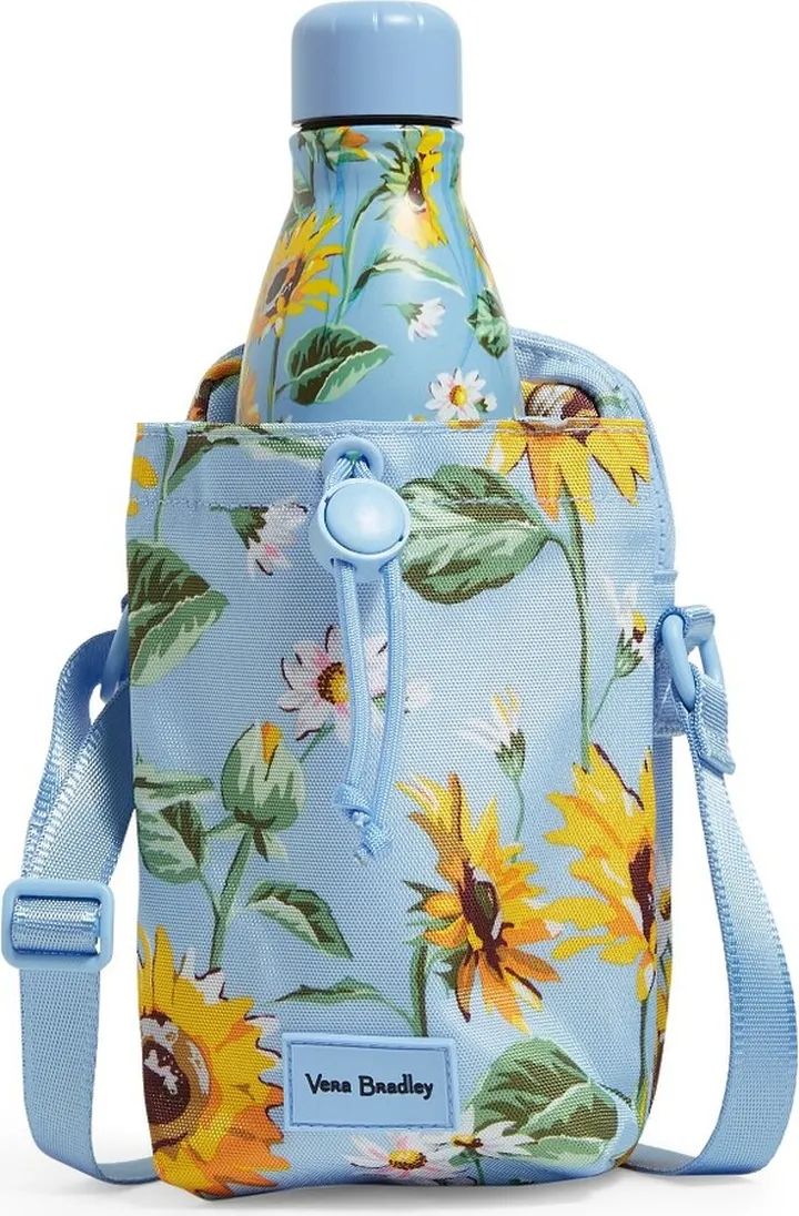 Vera Bradley Women's Recycled Deluxe Water Bottle Crossbody Bag Sunflower Sky