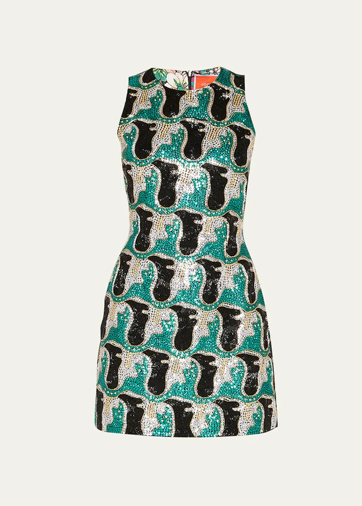 TGIF Beaded Metallic Jacquard Mini Dress