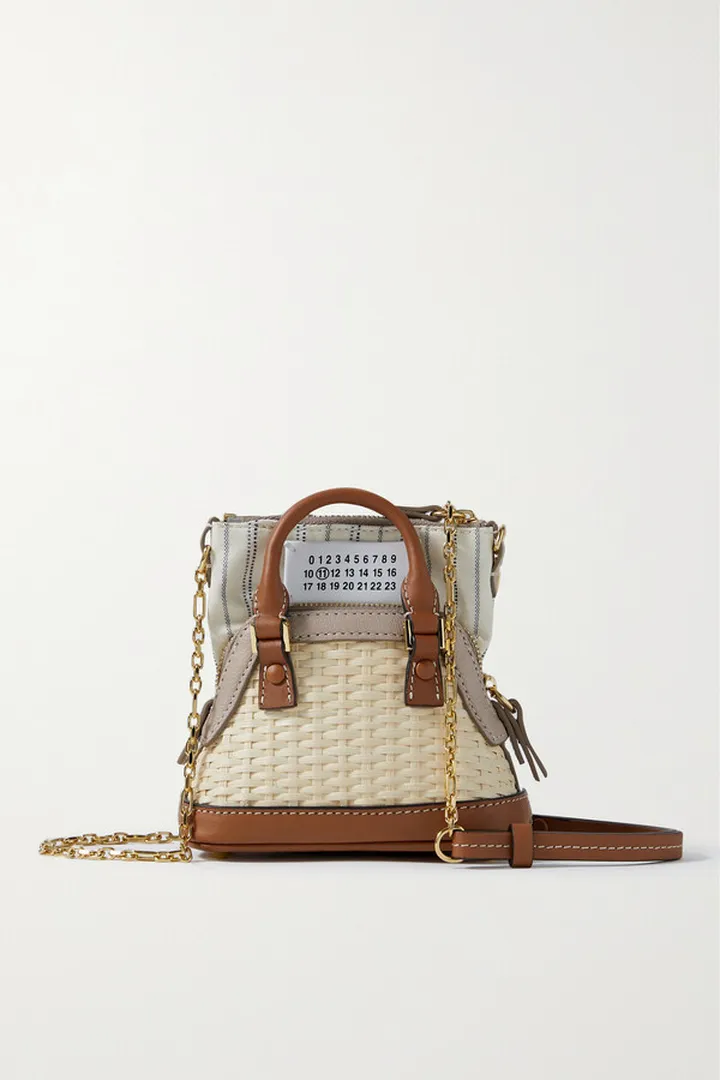 Maison Margiela - 5ac Baby Leather-trimmed Straw And Cotton-canvas Shoulder Bag - Ecru