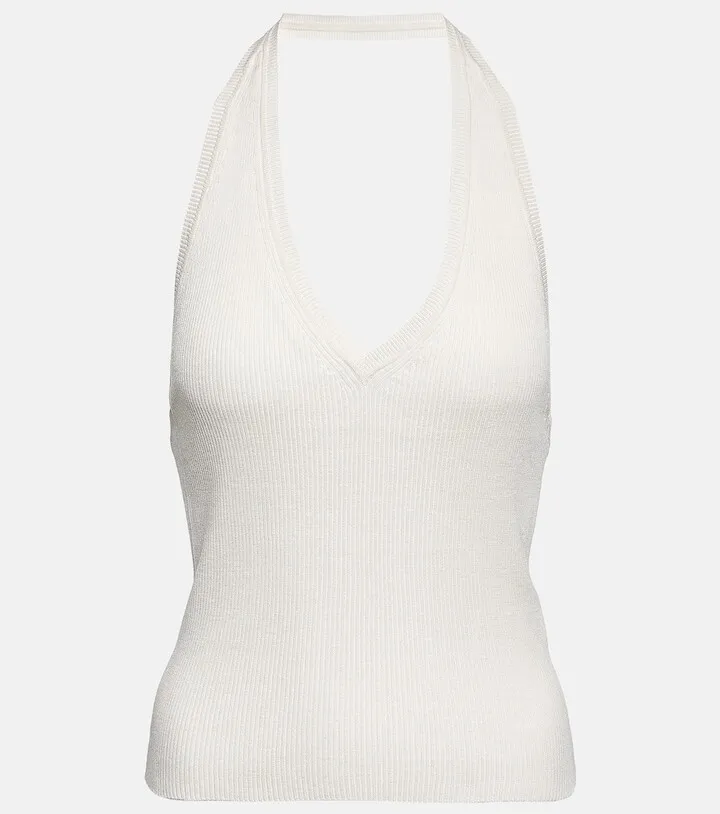 Ivey ribbed-knit halterneck silk top
