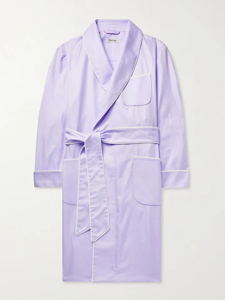 Piped Herringbone Cotton Robe