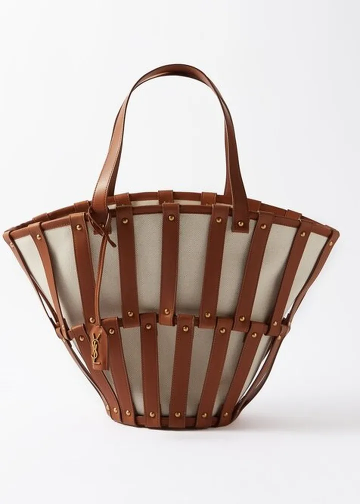 Beatrix Caged-leather Canvas Basket Bag