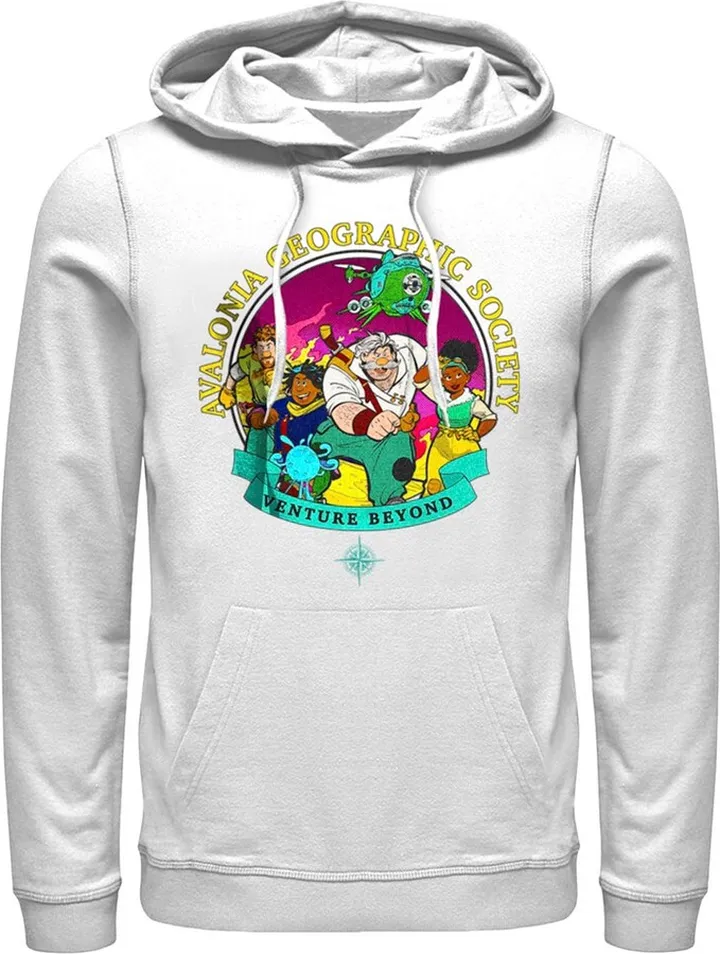 Men's Disney Strange World Avalonia Geographic Society Venture Beyond Group Pull Over Hoodie - White - Small