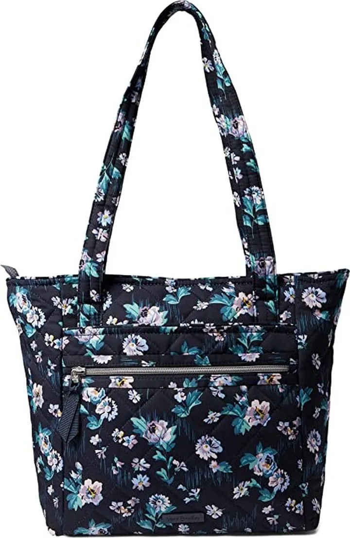 Vera Bradley Performance Twill Small Vera Tote (Navy Garden) Tote Handbags