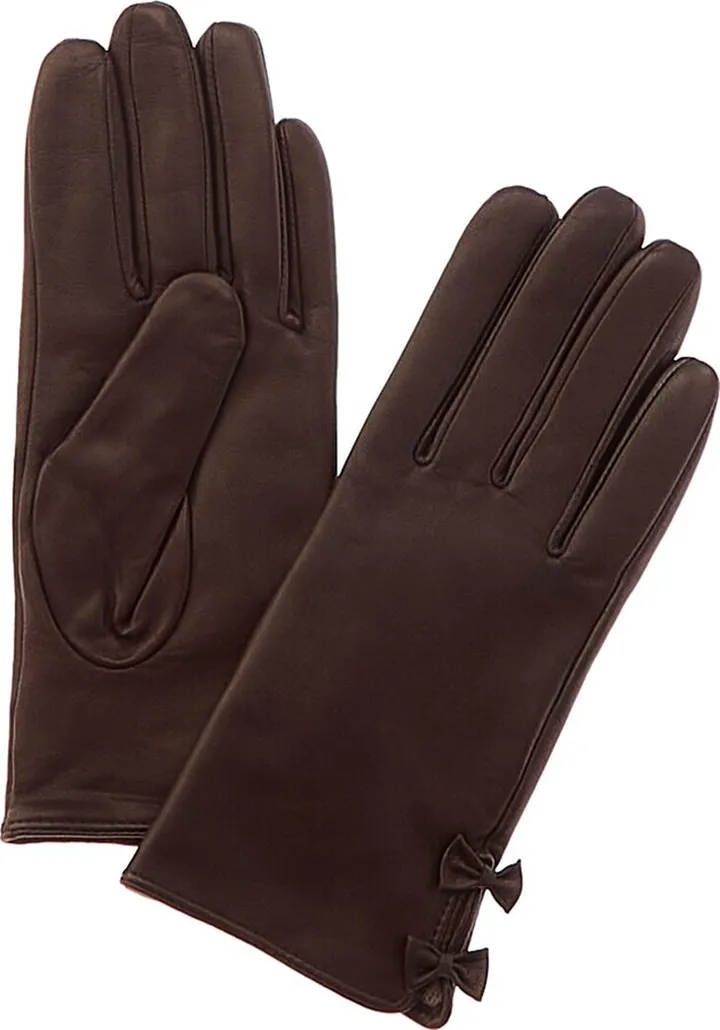 Phenix Bow Cashmere-Lined Leather Gloves