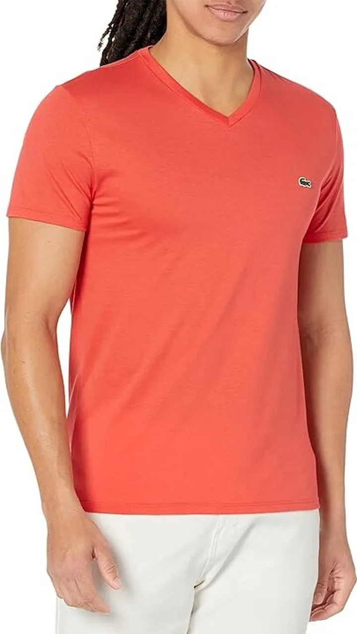 Lacoste Short Sleeve V-Neck Pima Jersey T-Shirt (Watermelon) Men's T Shirt