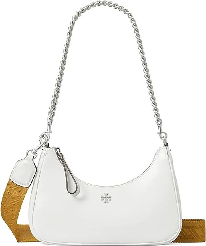 Tory Burch Mercer Spazzolato Small Shoulder Bag (White) Handbags