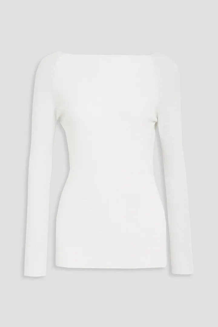 Metallic ribbed cashmere-blend sweater