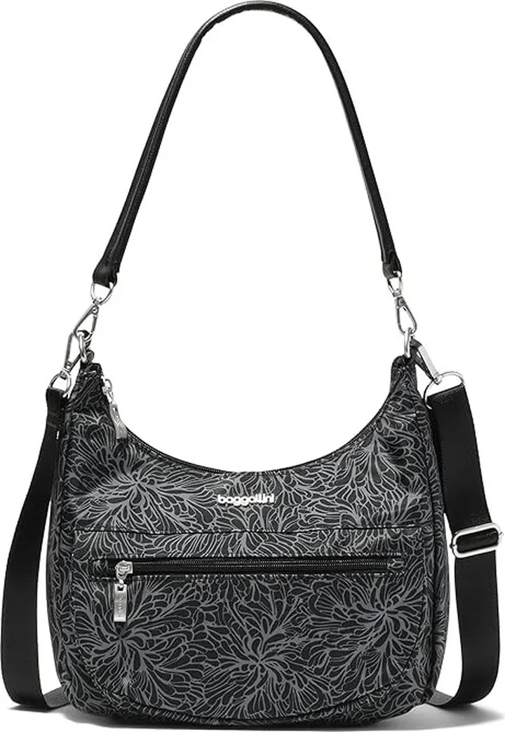 Baggallini Modern Pocket Half Moon Bag (Midnight Blossom) Handbags