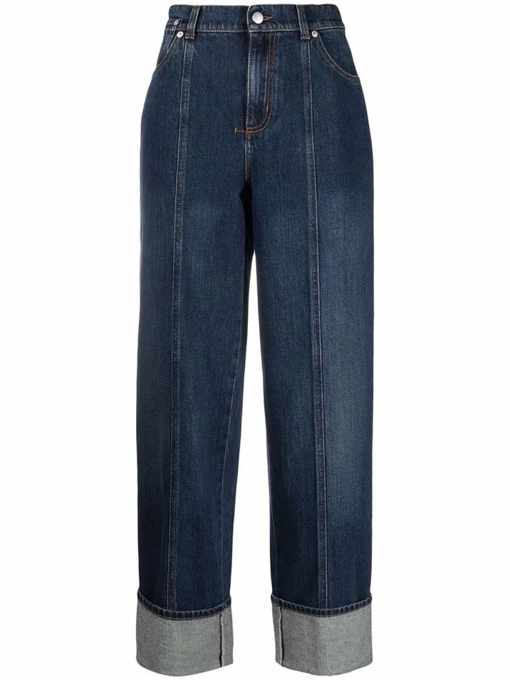 Contrast-Stitching Wide-Leg Jeans