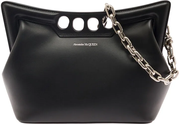 The Peak Small Tote Bag In Black Leather Woman