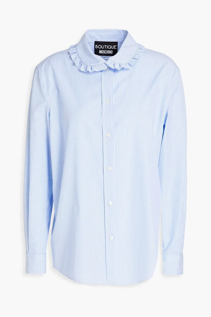 Ruffle-trimmed striped cotton-poplin shirt