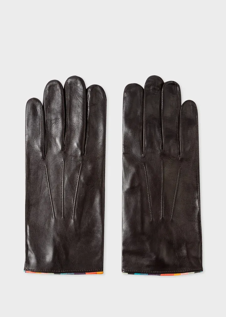 Dark Brown Gloves With 'Artist Stripe' Piping