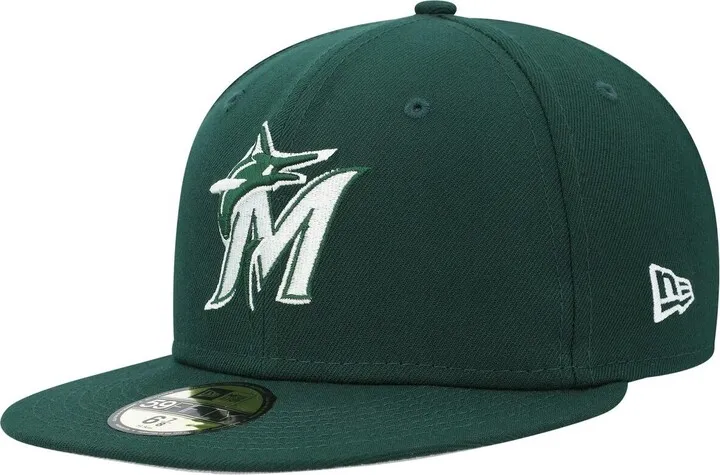 Men's New Era Green Miami Marlins Logo White 59FIFTY Fitted Hat
