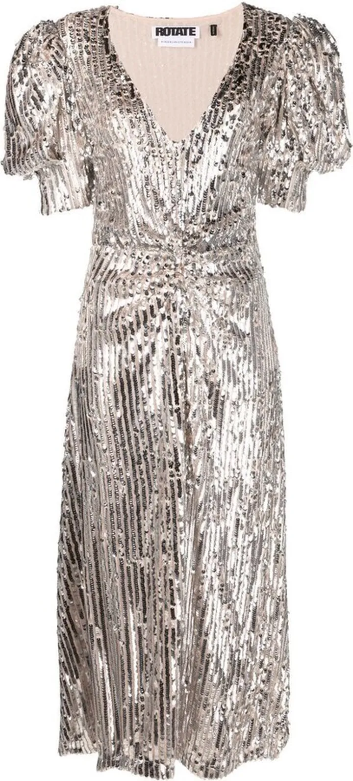 Puff-Sleeve Sequin Midi Dress